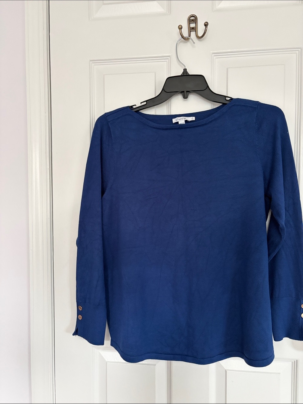 Chico's Deep Blue Boatneck Long-Sleeve Top
